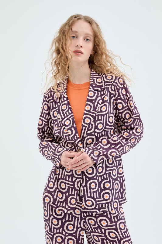 Retro Geometric Print Suit Blazer