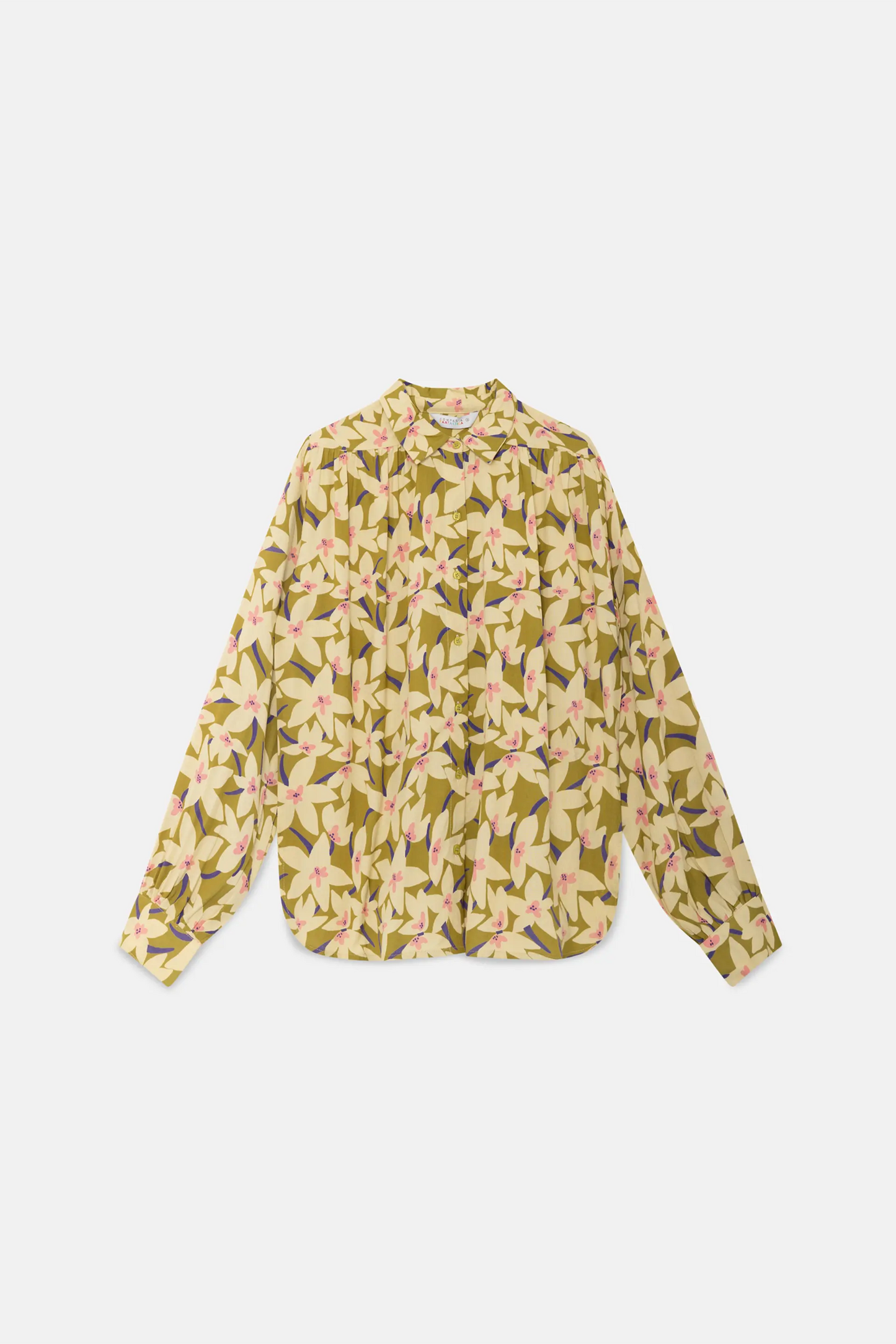 Camisa de manga larga con estampado floral verde
