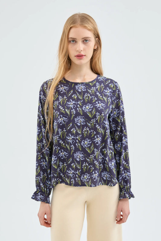 Blusa en LENZING™ ECOVERO™ con estampado floral azul