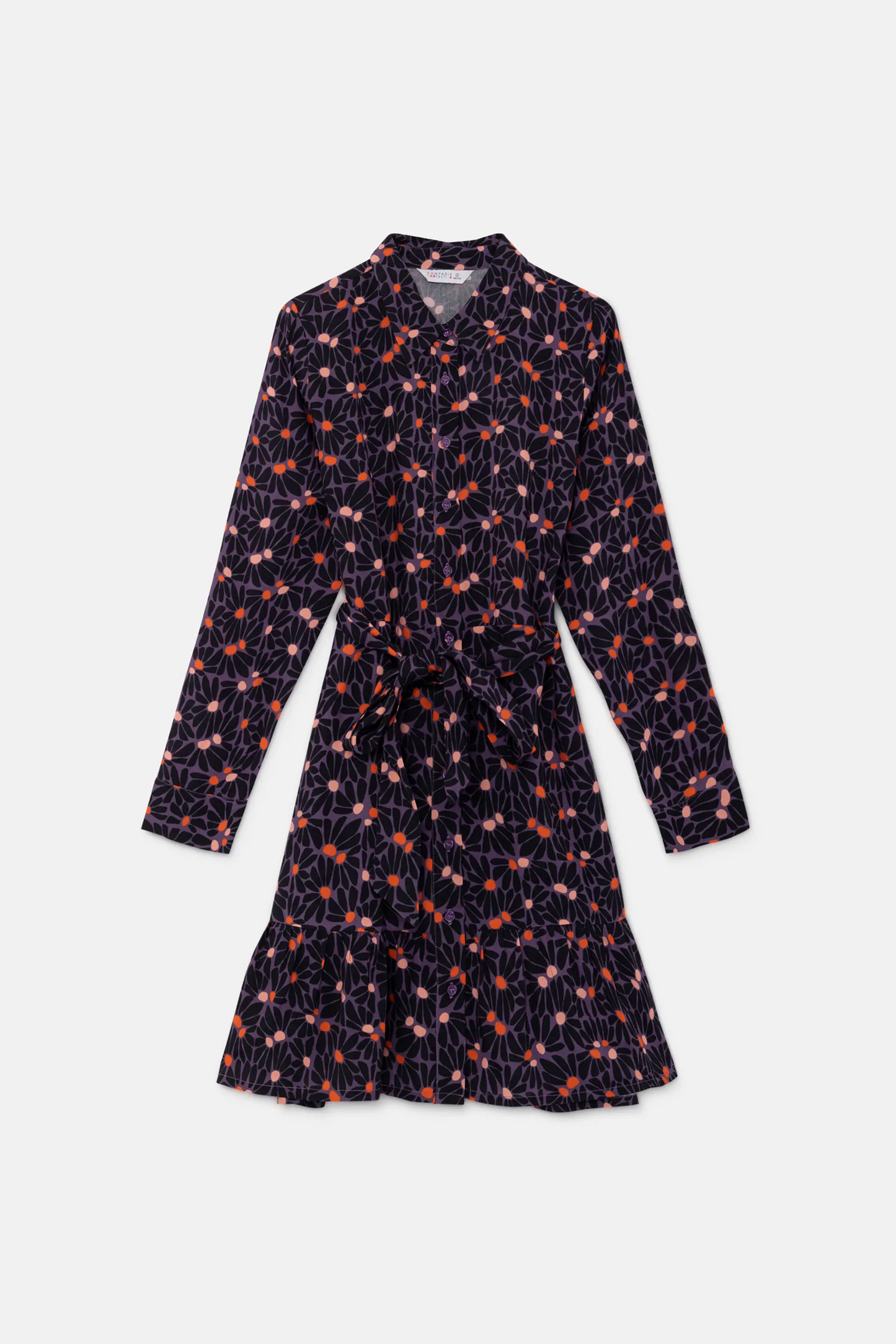 Short purple floral print shirt dress