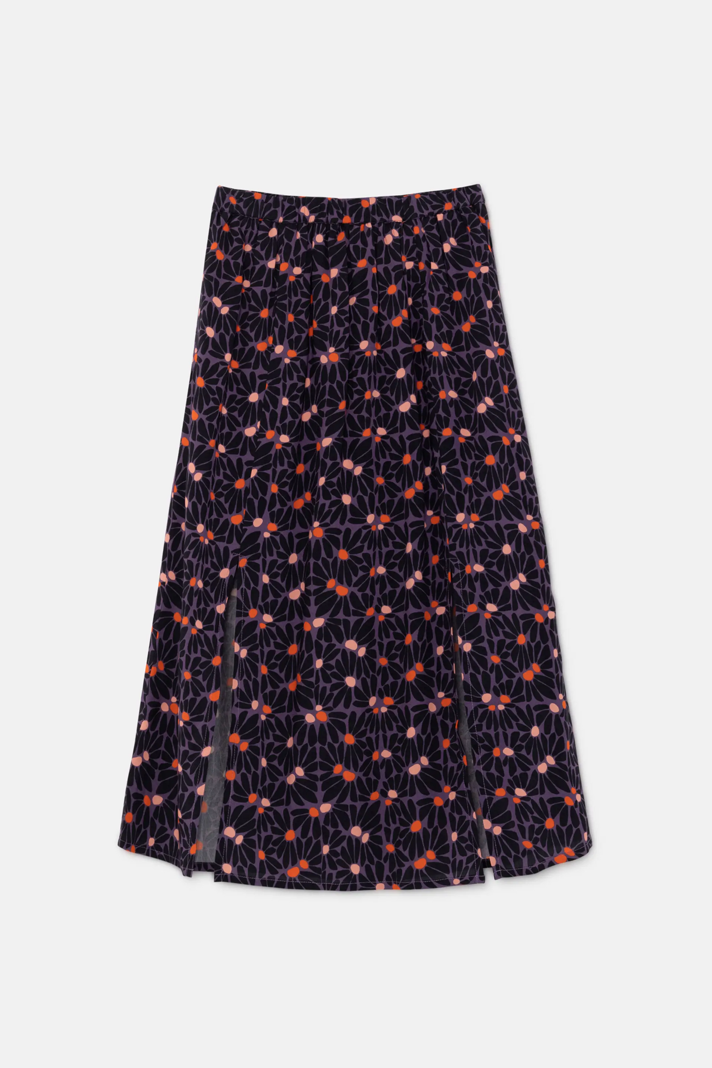 Midi skirt with slits and purple floral print