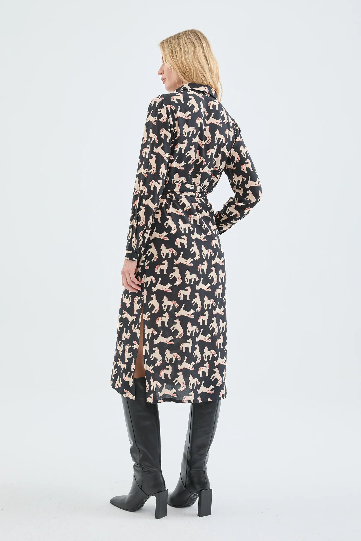 Midi shirt dress with animal print