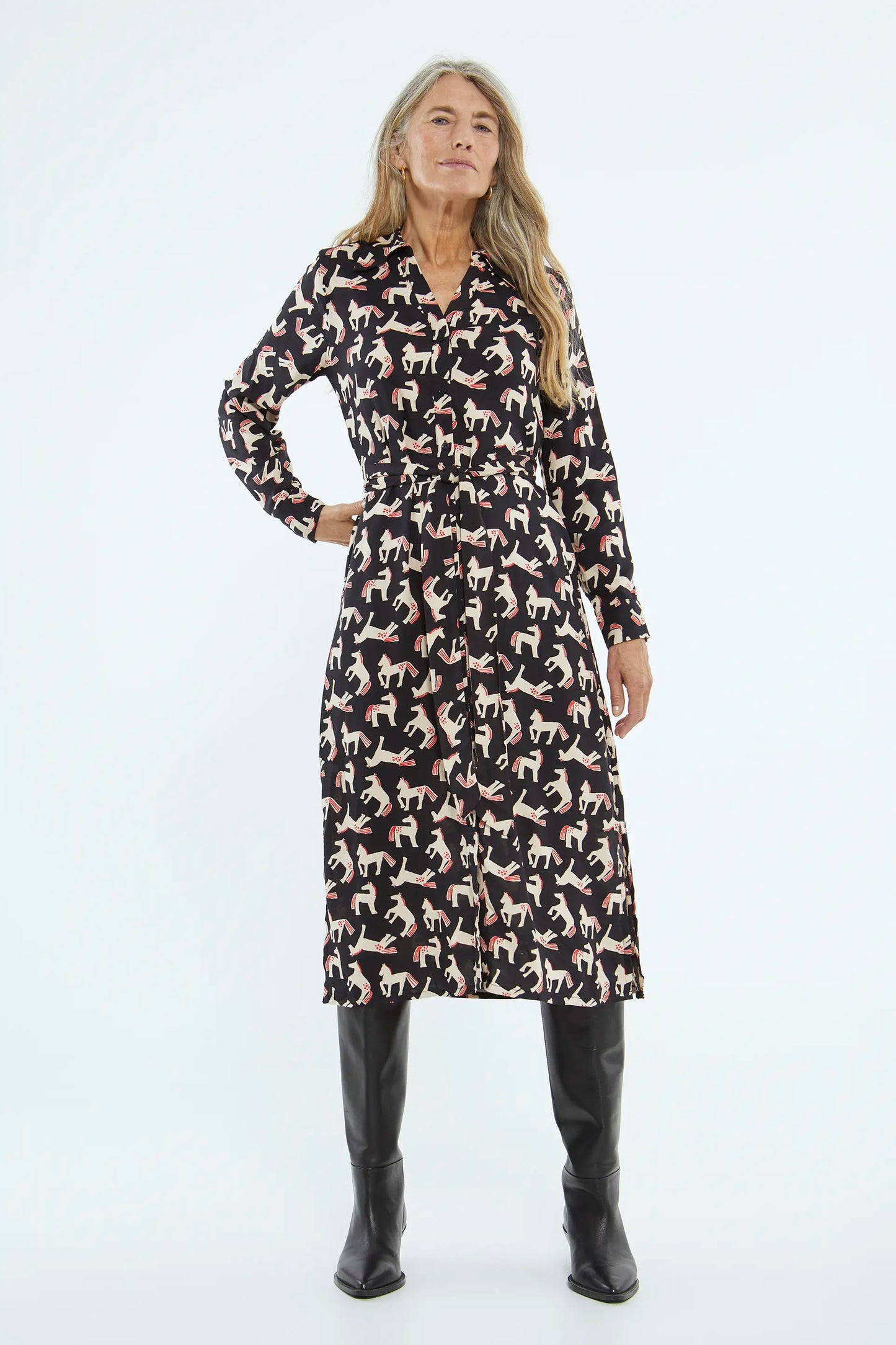 Midi shirt dress with animal print