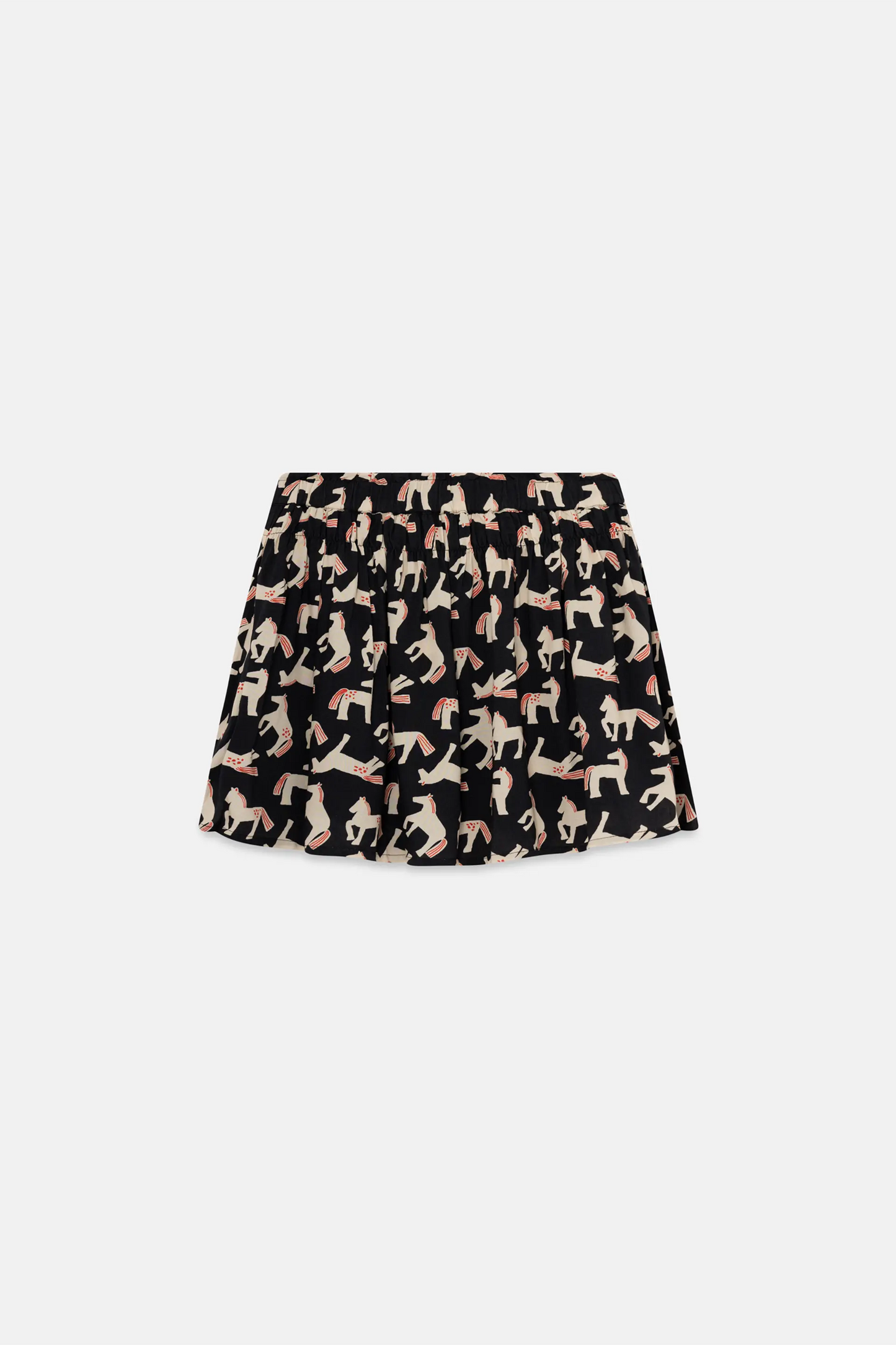 Short skirt with ruffle and horse print