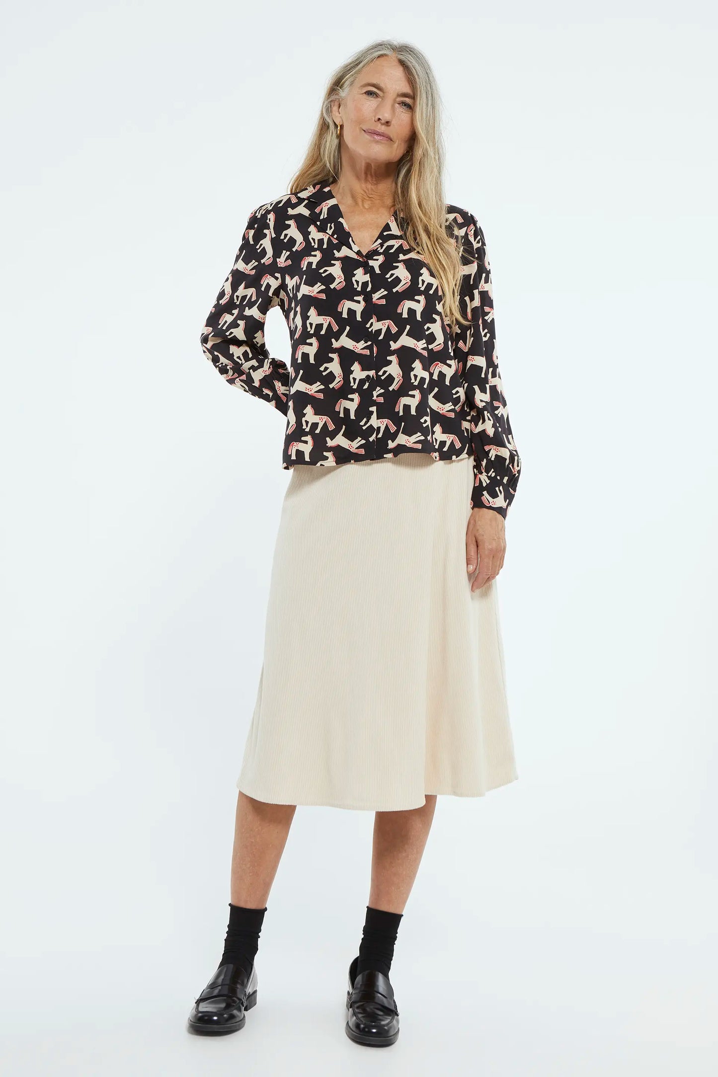 Oversized poplin shirt with horse print