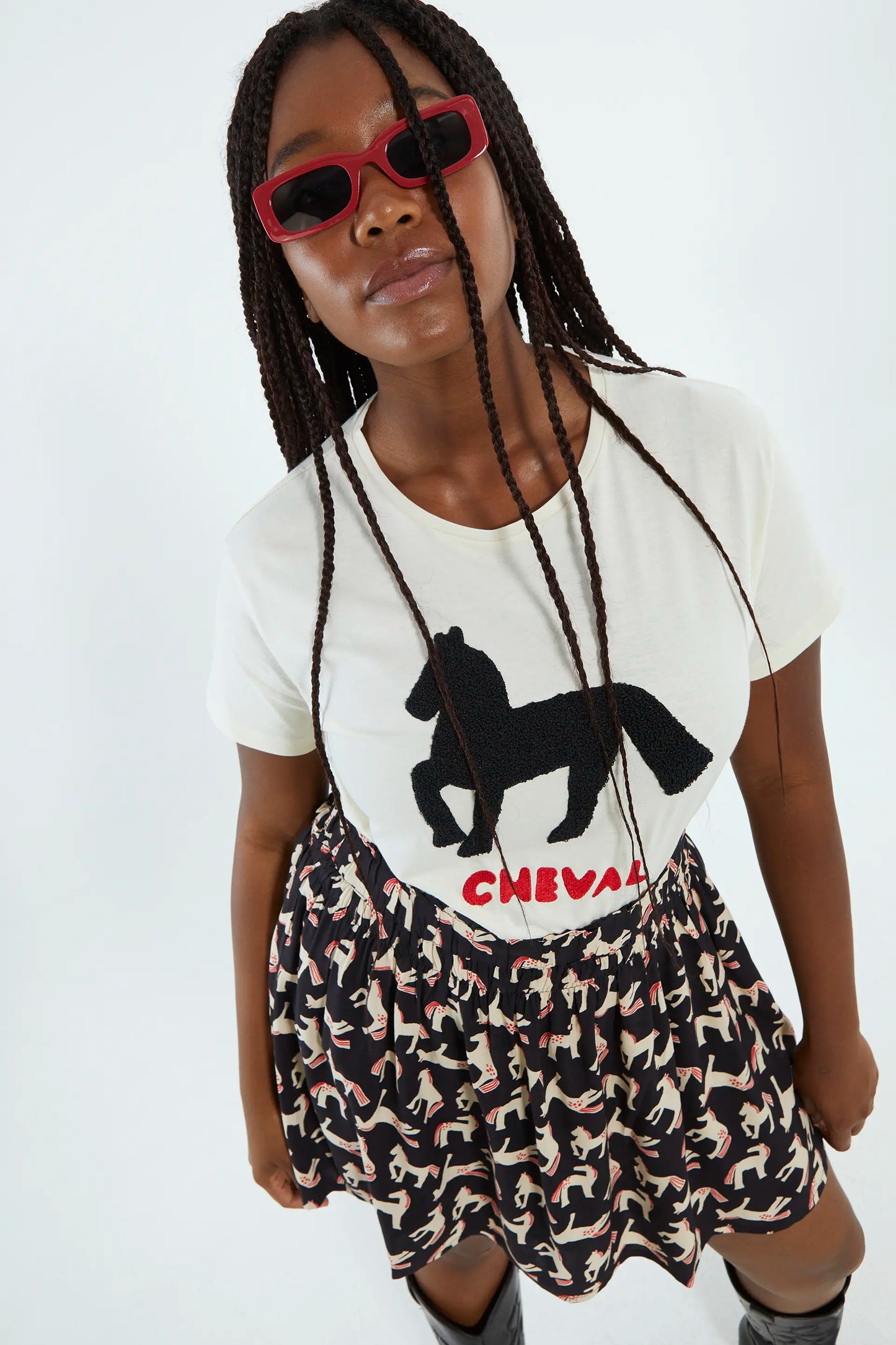 Cotton T-shirt with horse graphic