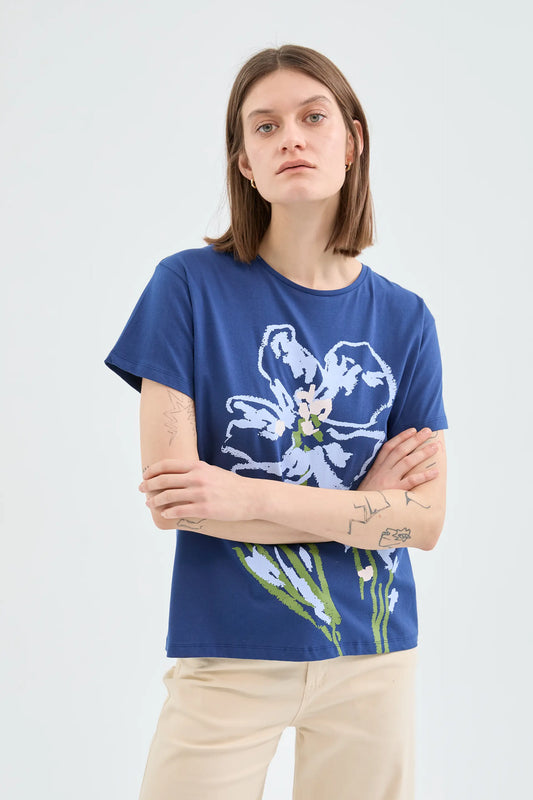 Cotton T-shirt with floral graphic