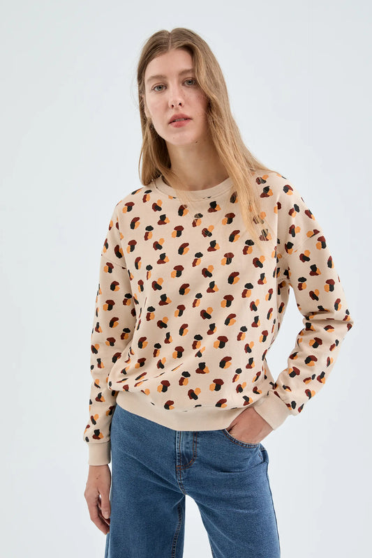 Polka dot print fleece sweatshirt