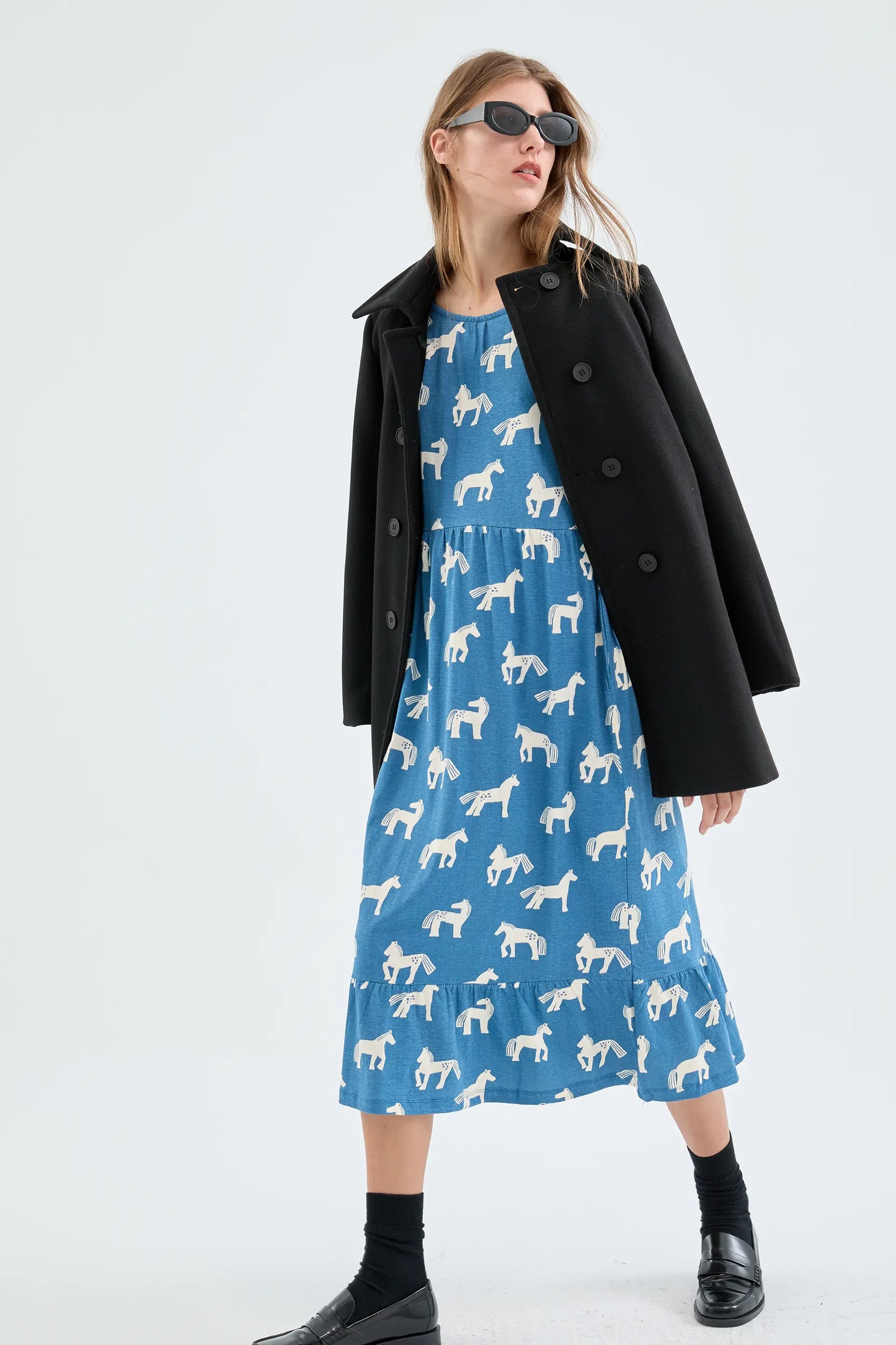 A-line midi dress with horse print