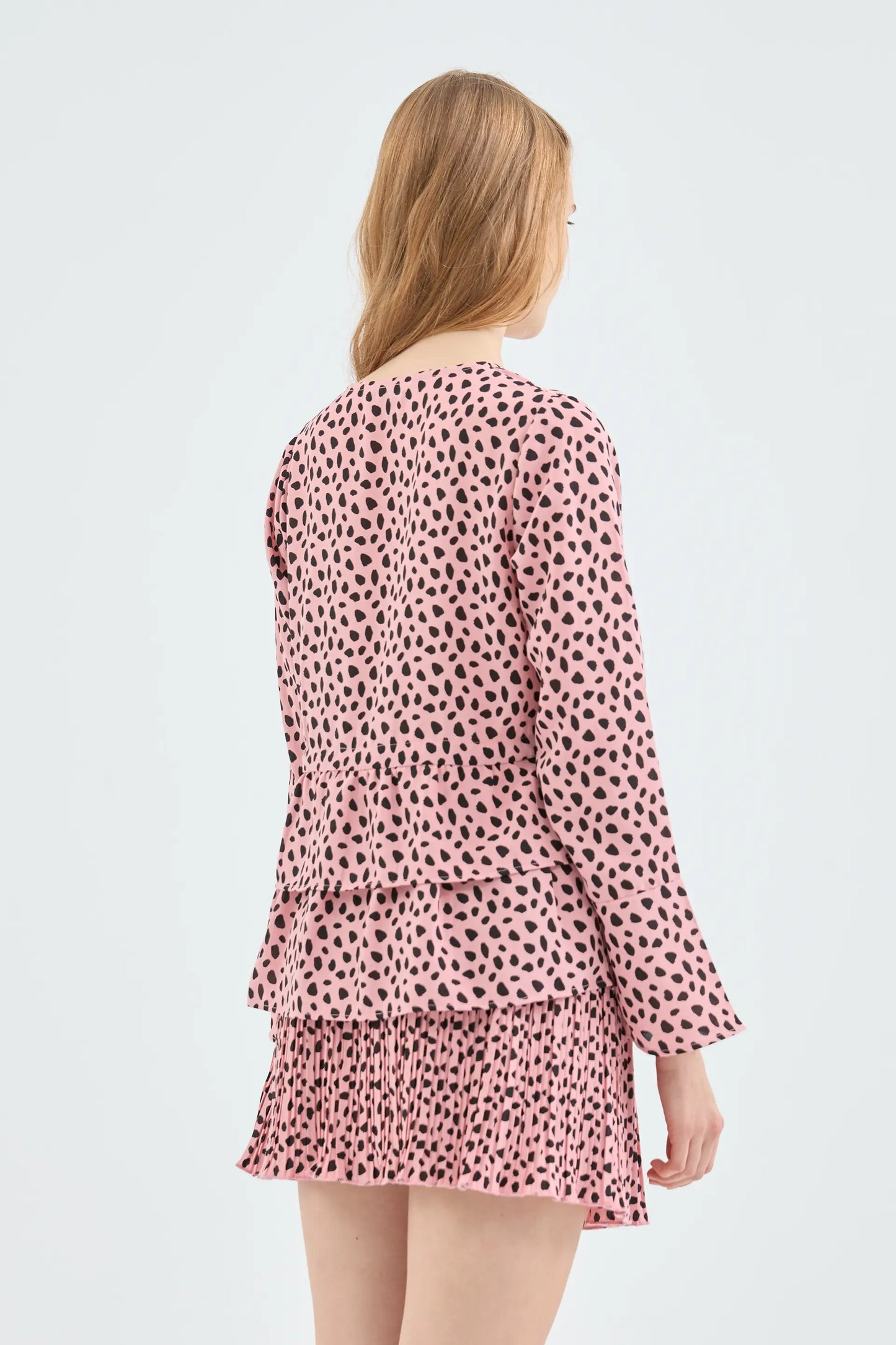 Pink Polka Dot Print Wrap Blouse