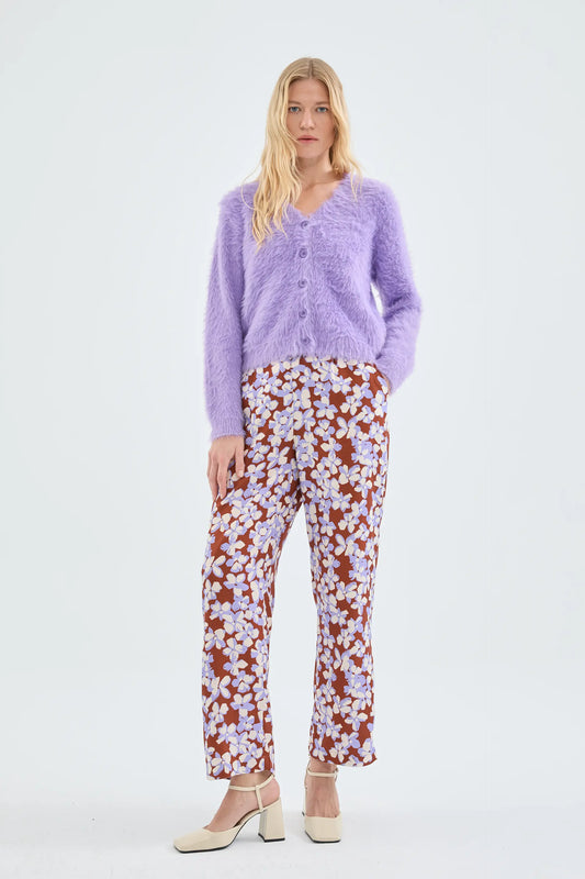 Long straight trousers with flower print