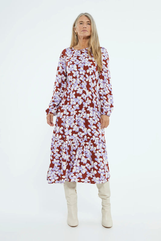 A-line midi dress with floral print