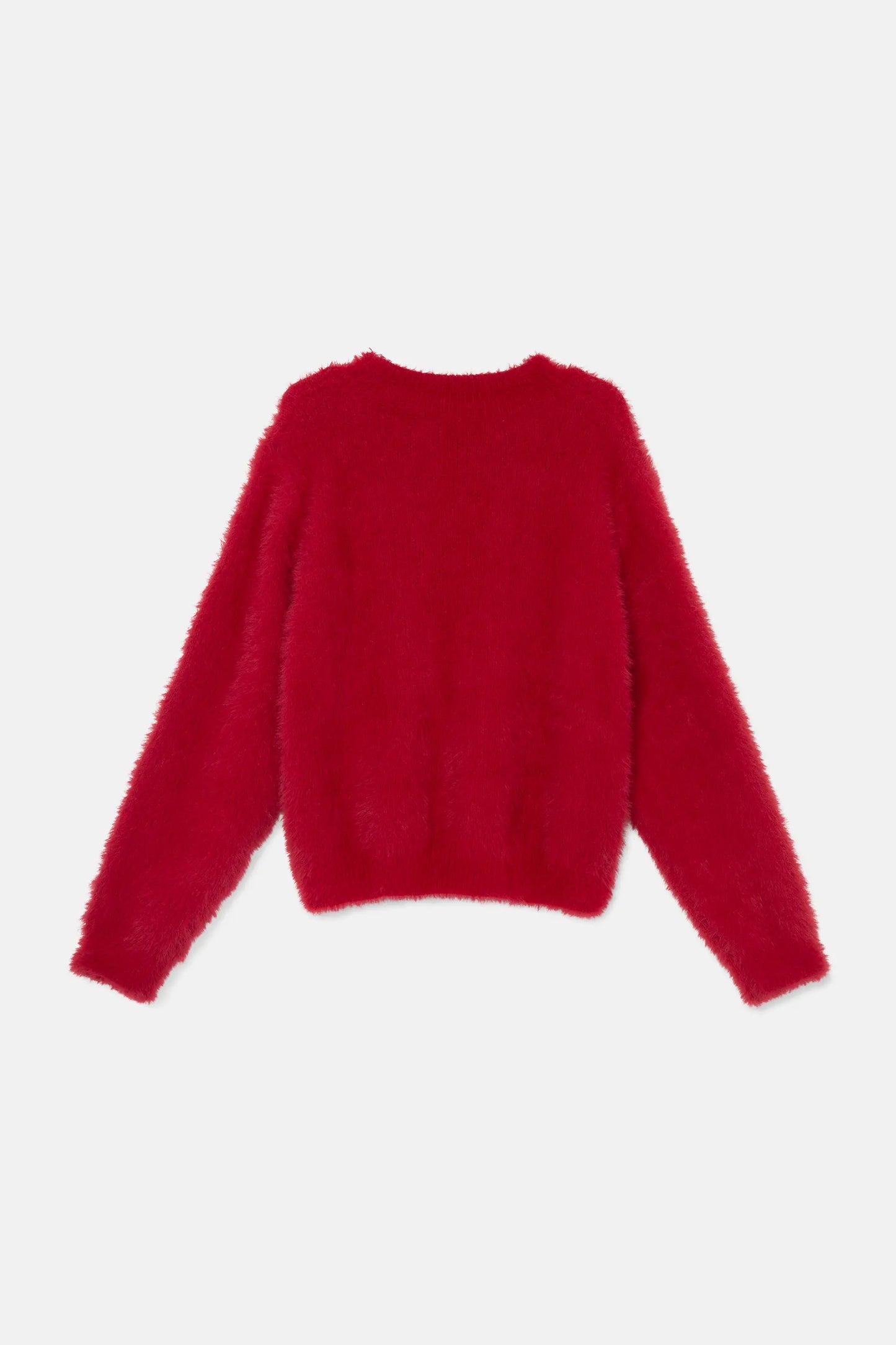 Unisex red fur effect knitted sweater