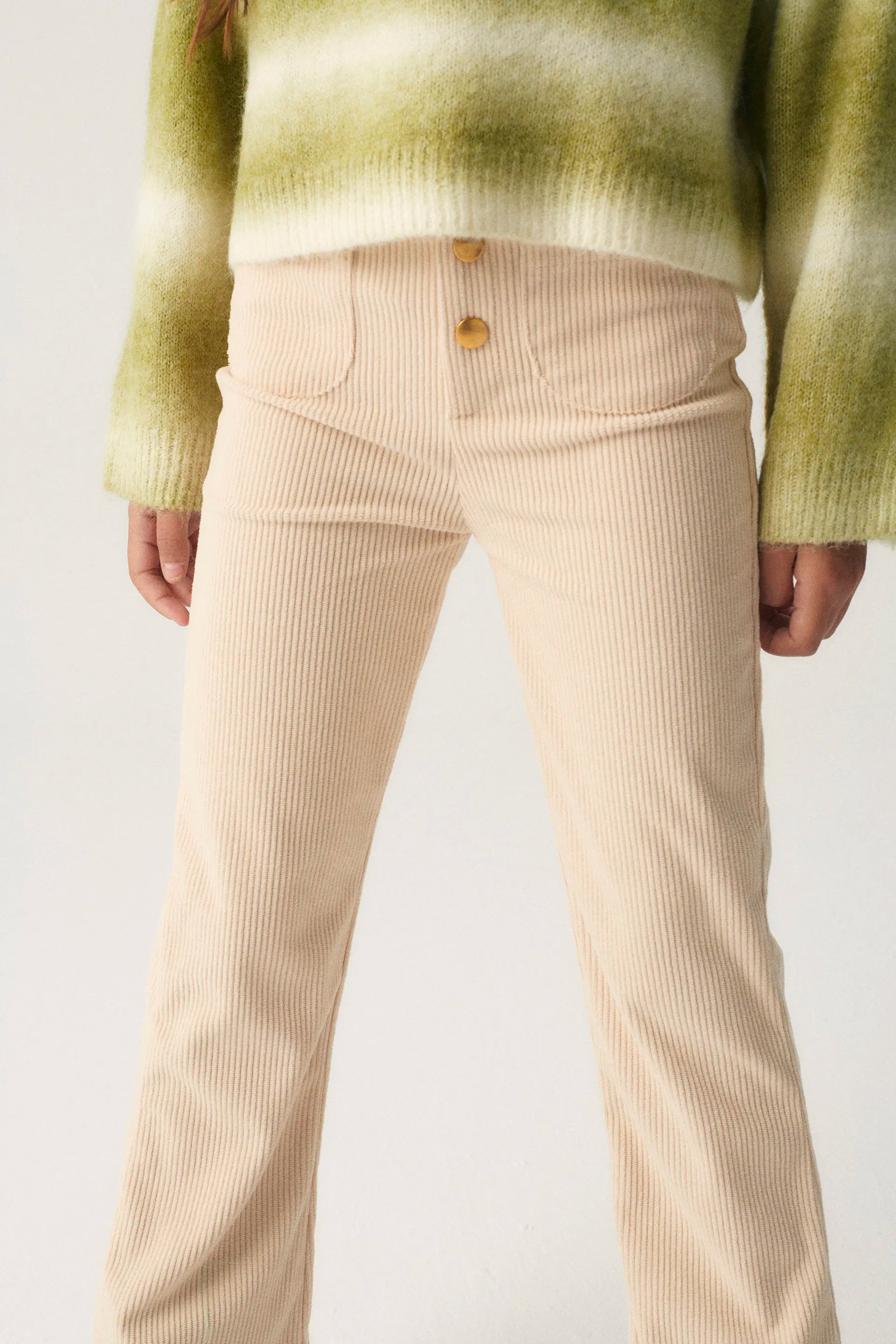 Long beige two-tone high-waist corduroy pants - Compañía Fantástica