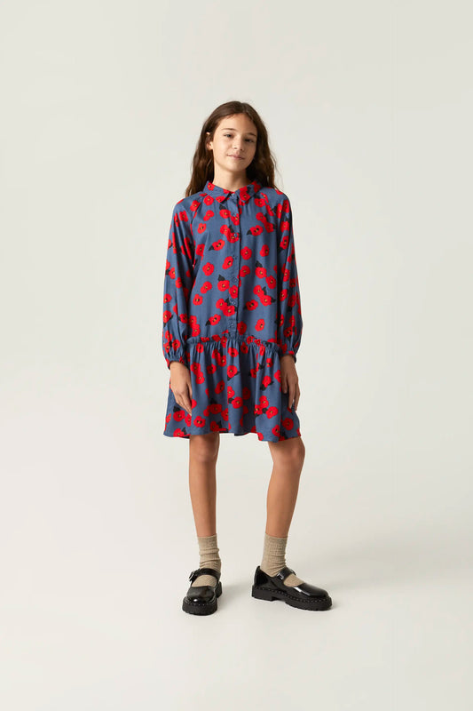 Girl's shirt dress with red floral print