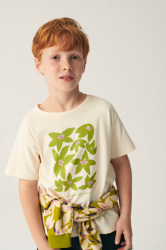 T-shirt unisex in cotone con grafica floreale verde