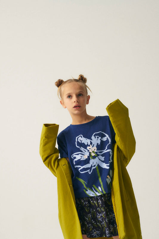 T-shirt unisex in cotone con grafica floreale blu