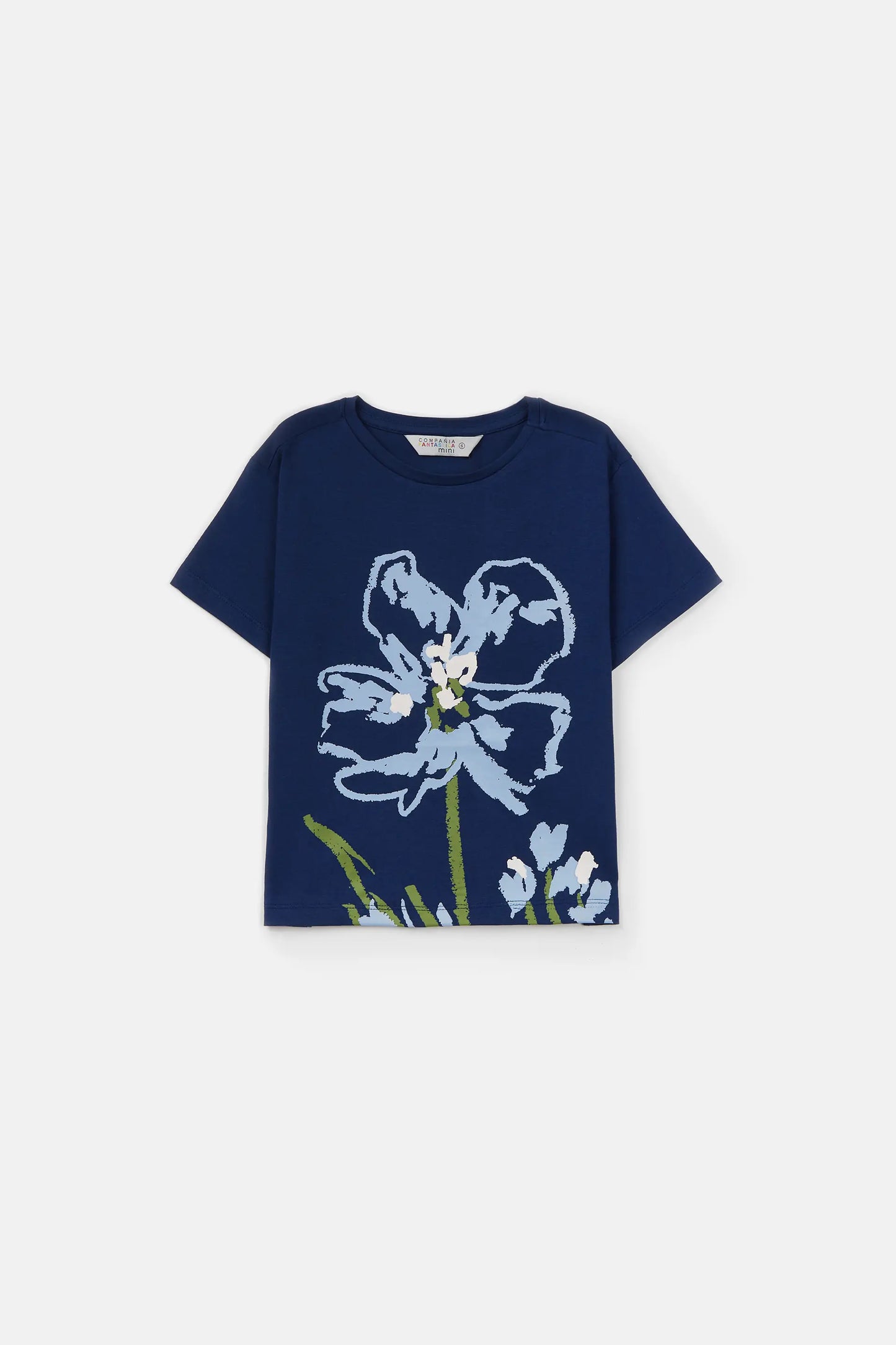 Camiseta unisex de algodón con gráfica floral azul