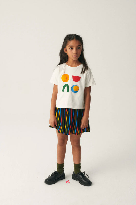 Falda corta de niña con estampado de rayas multicolor