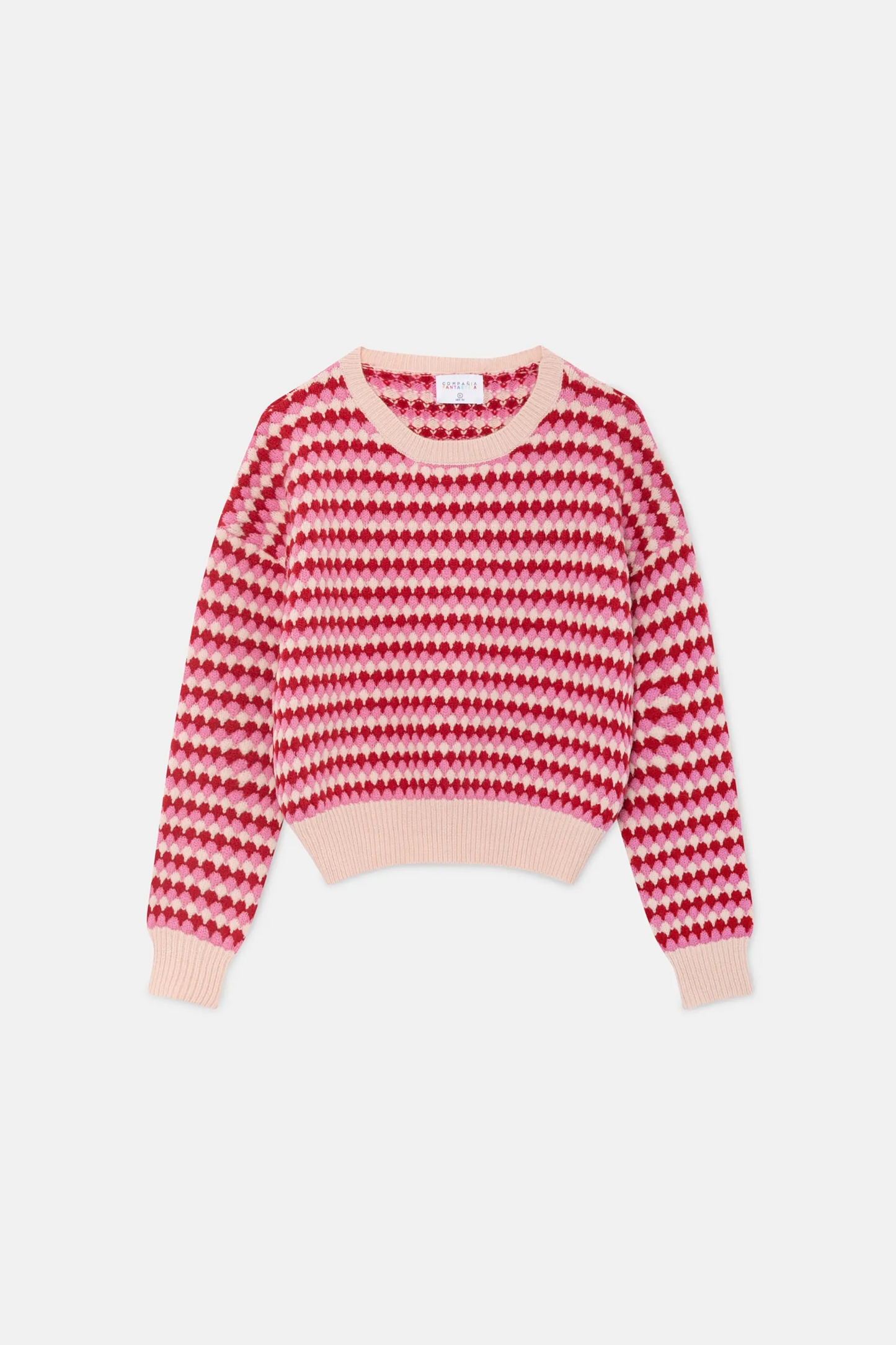 Cropped knitted sweater with pink structure