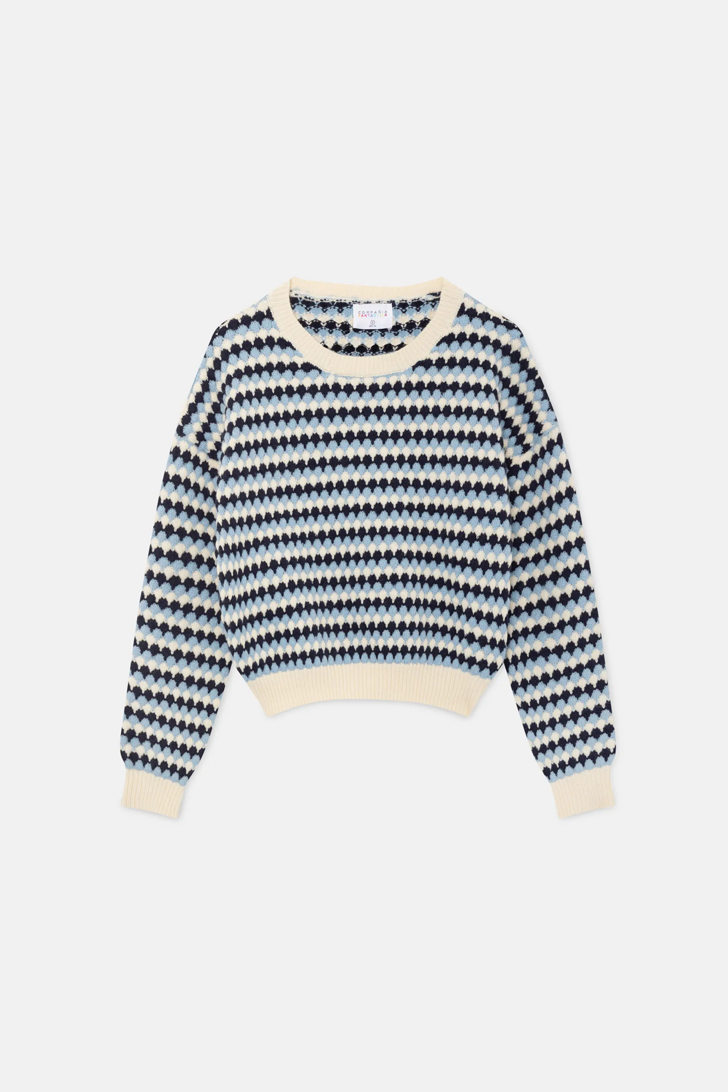 Cropped knitted sweater with blue structure