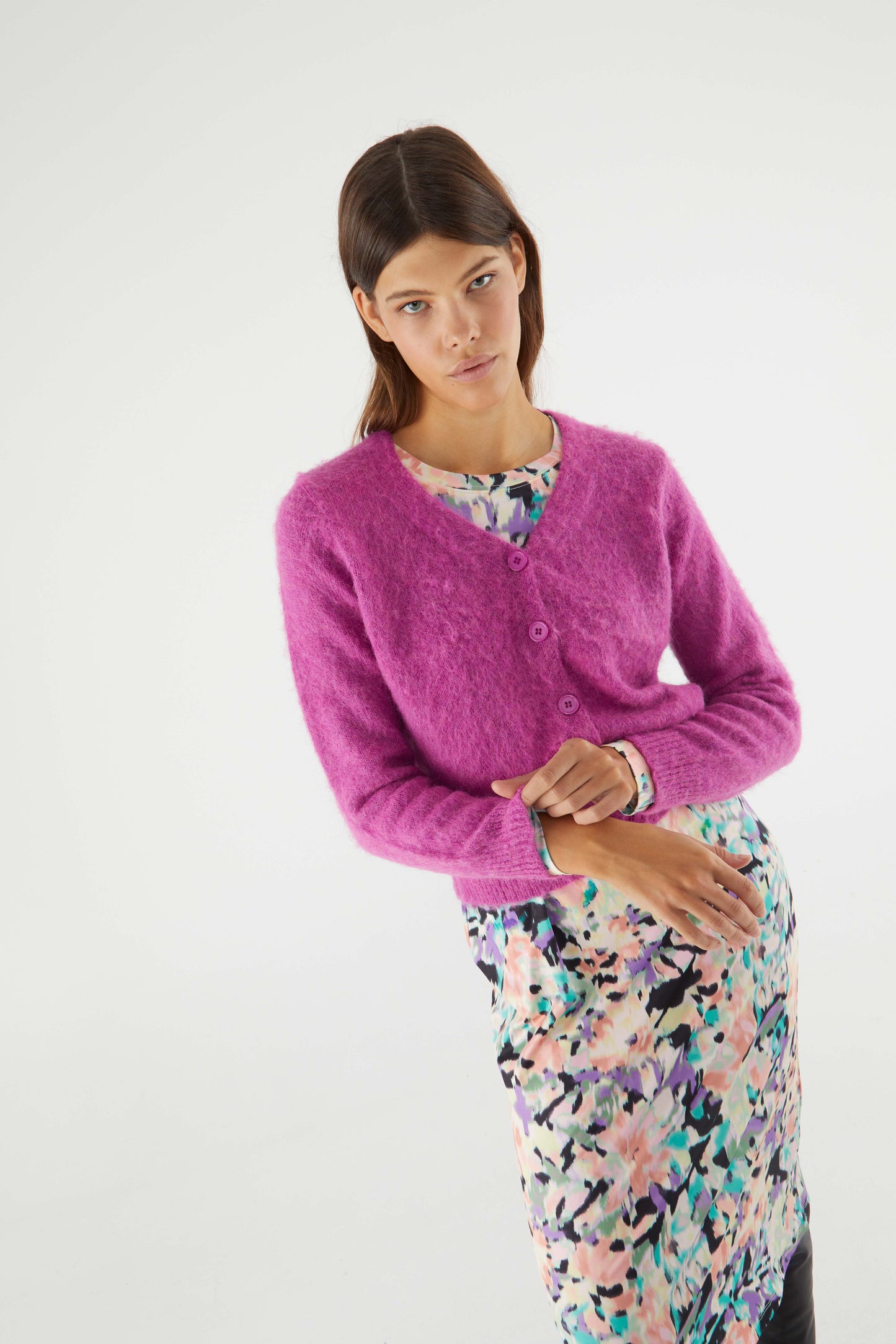 Fuchsia Pink Soft Knit Cardigan