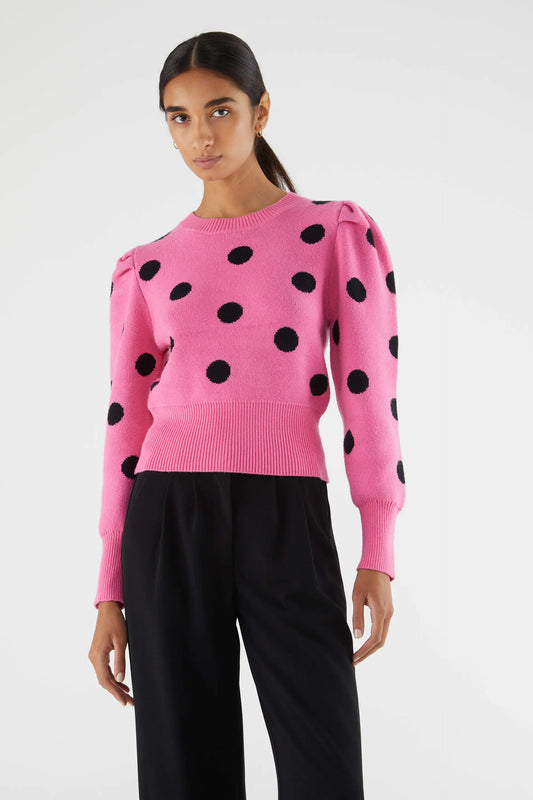 Pink polka dot print cropped sweater