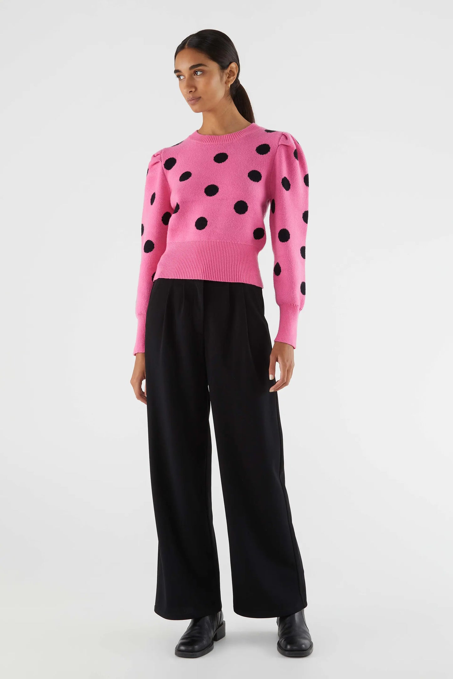 Pink polka dot print cropped sweater