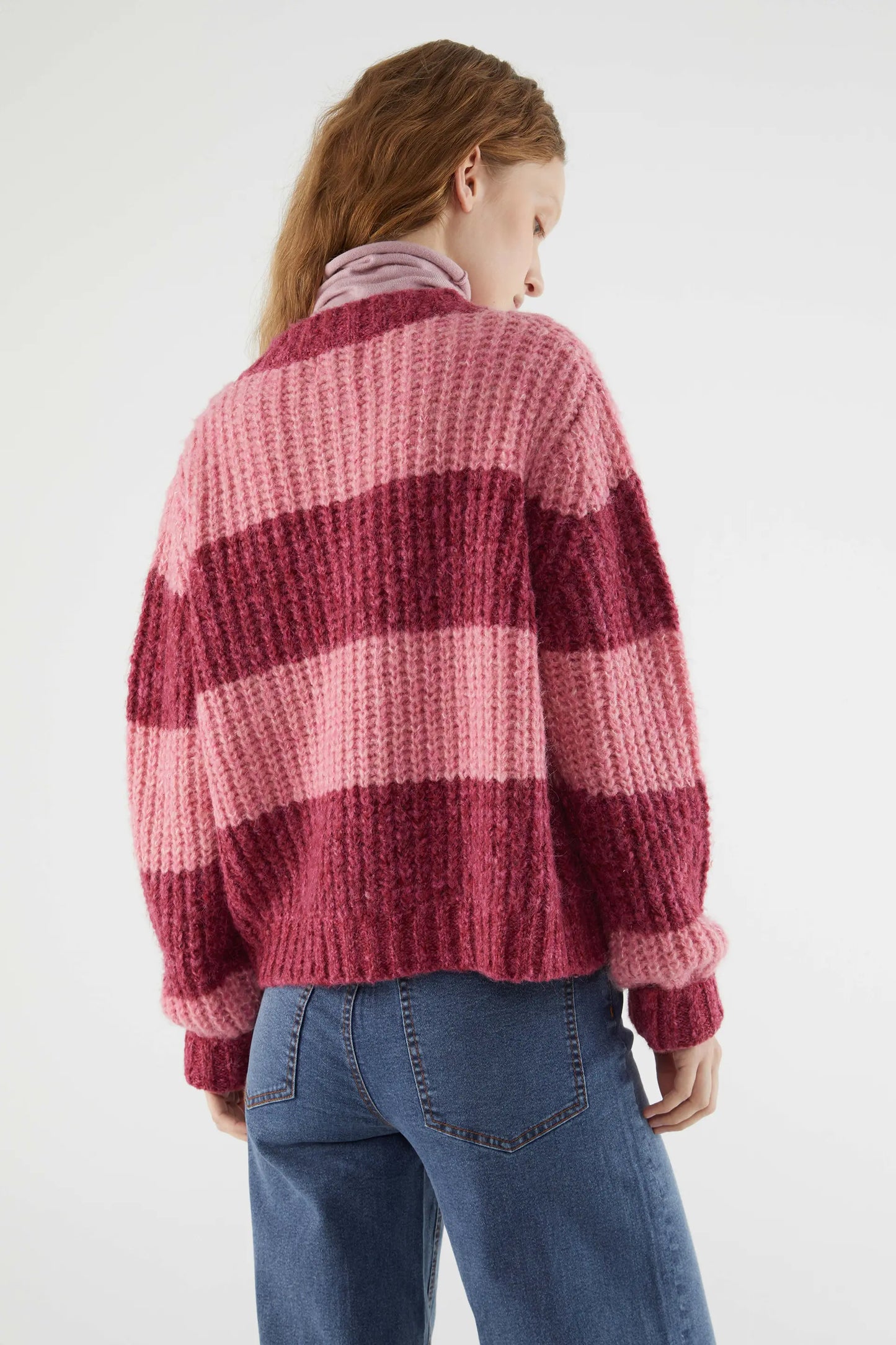 Pink Stripe Print Knitted Cardigan