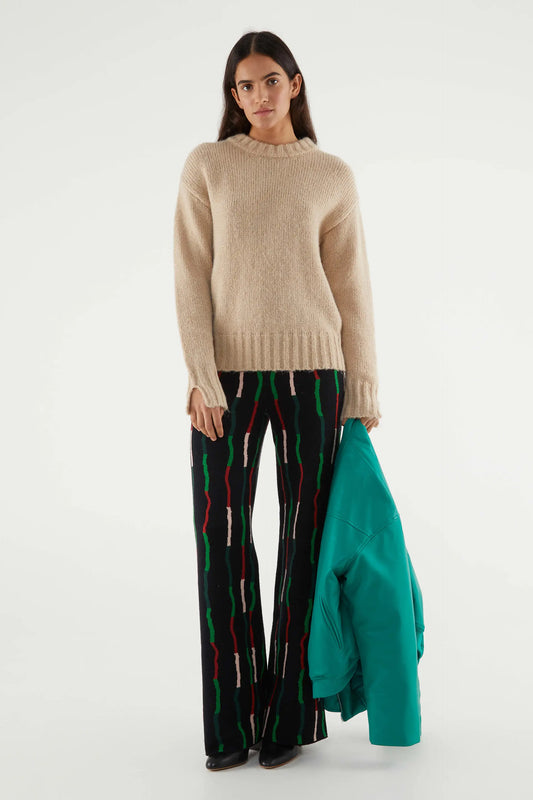 Long straight knit pants with striped print