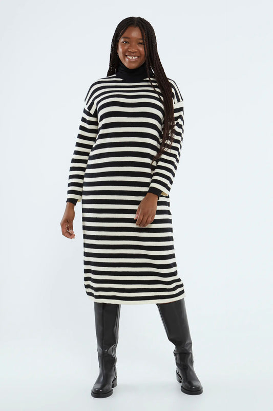 Striped print knit midi dress