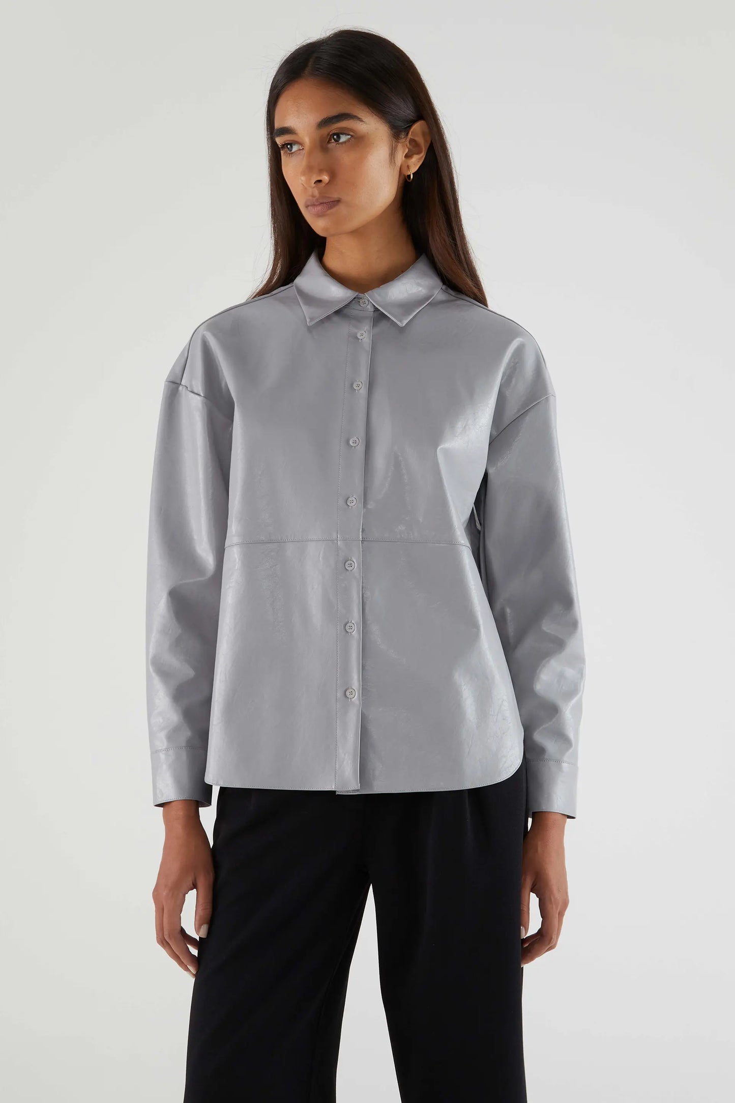 Gray Faux Leather Shirt