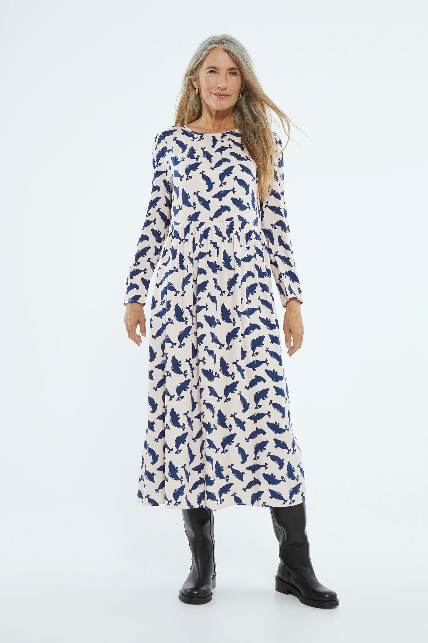 A-line midi dress with seal print