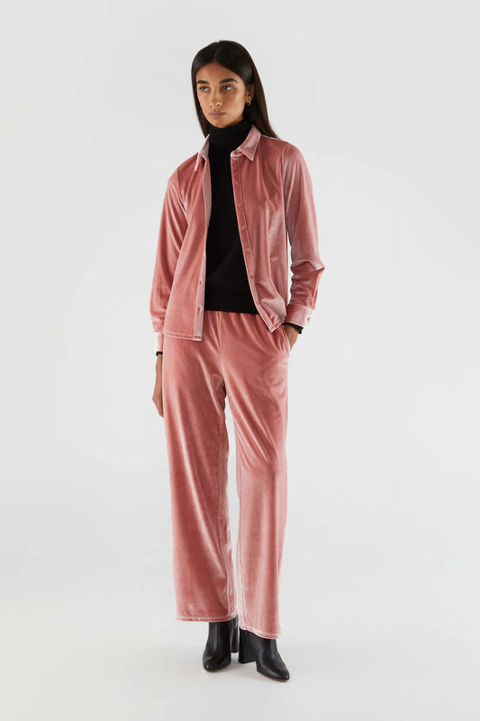 Pink velvet stretch long pants