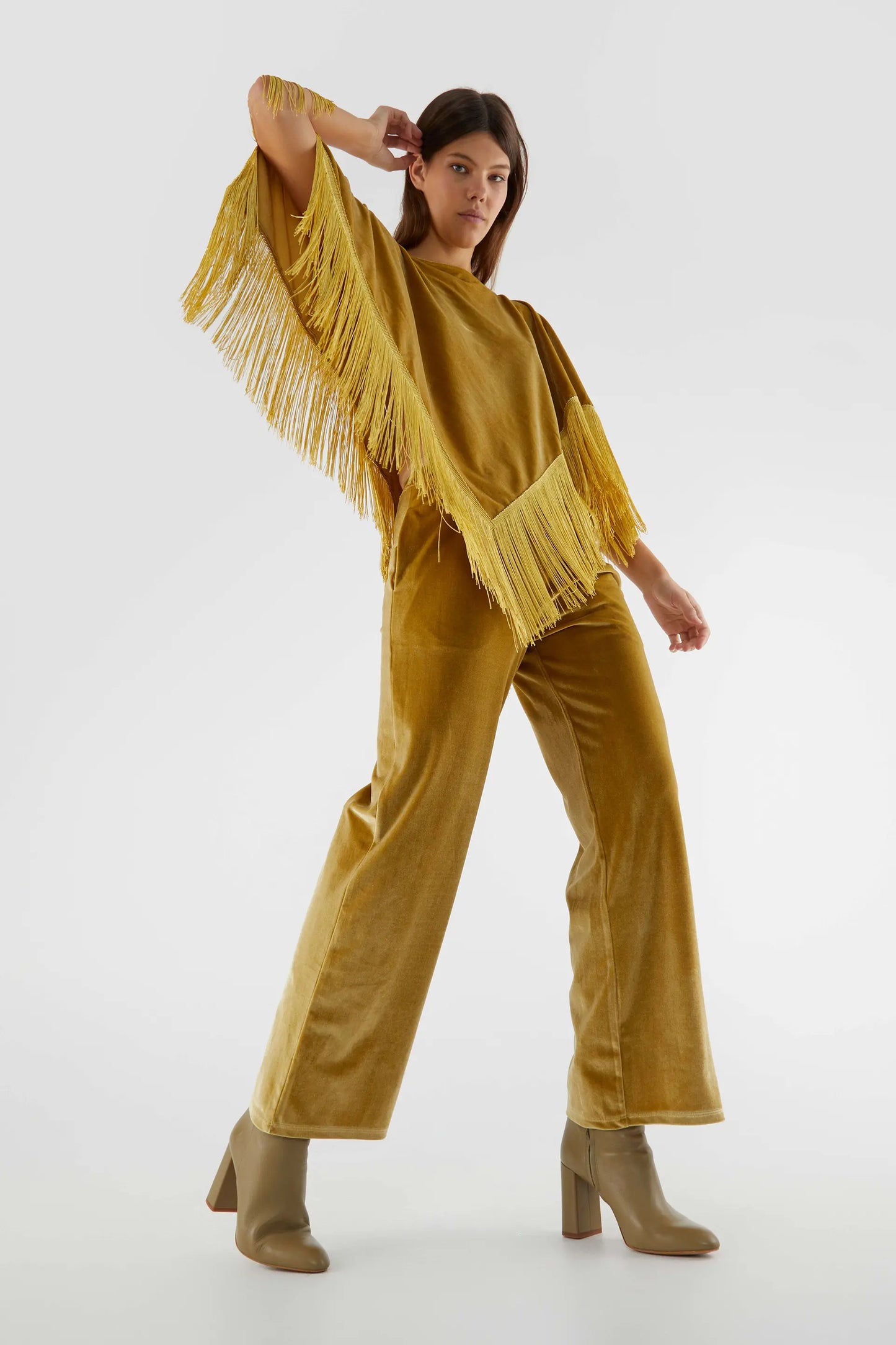 Pantalón largo elástico de terciopelo amarillo