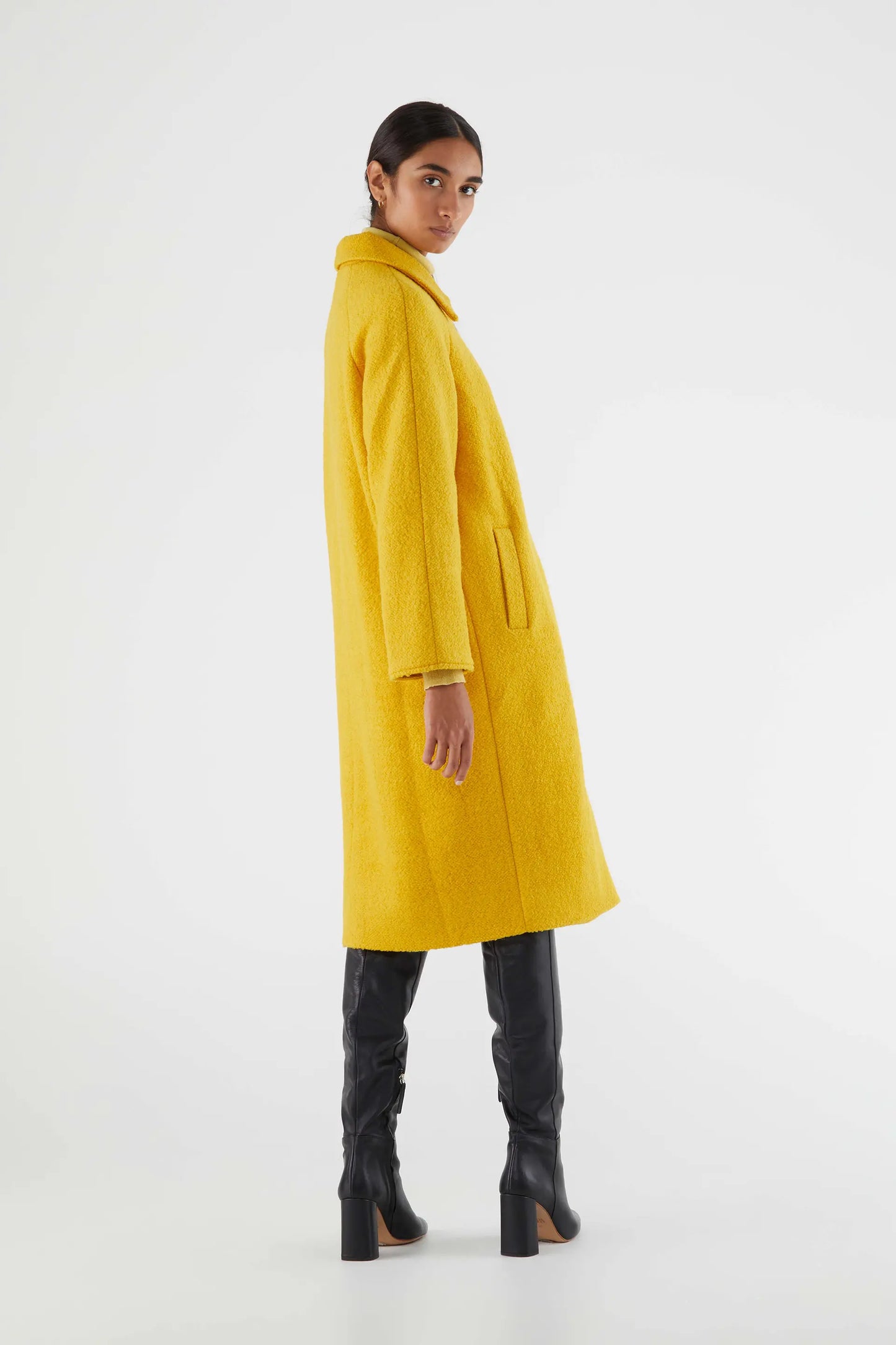 Yellow Flannel Midi Coat