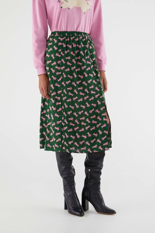 Falda midi elástica con estampado de conejos