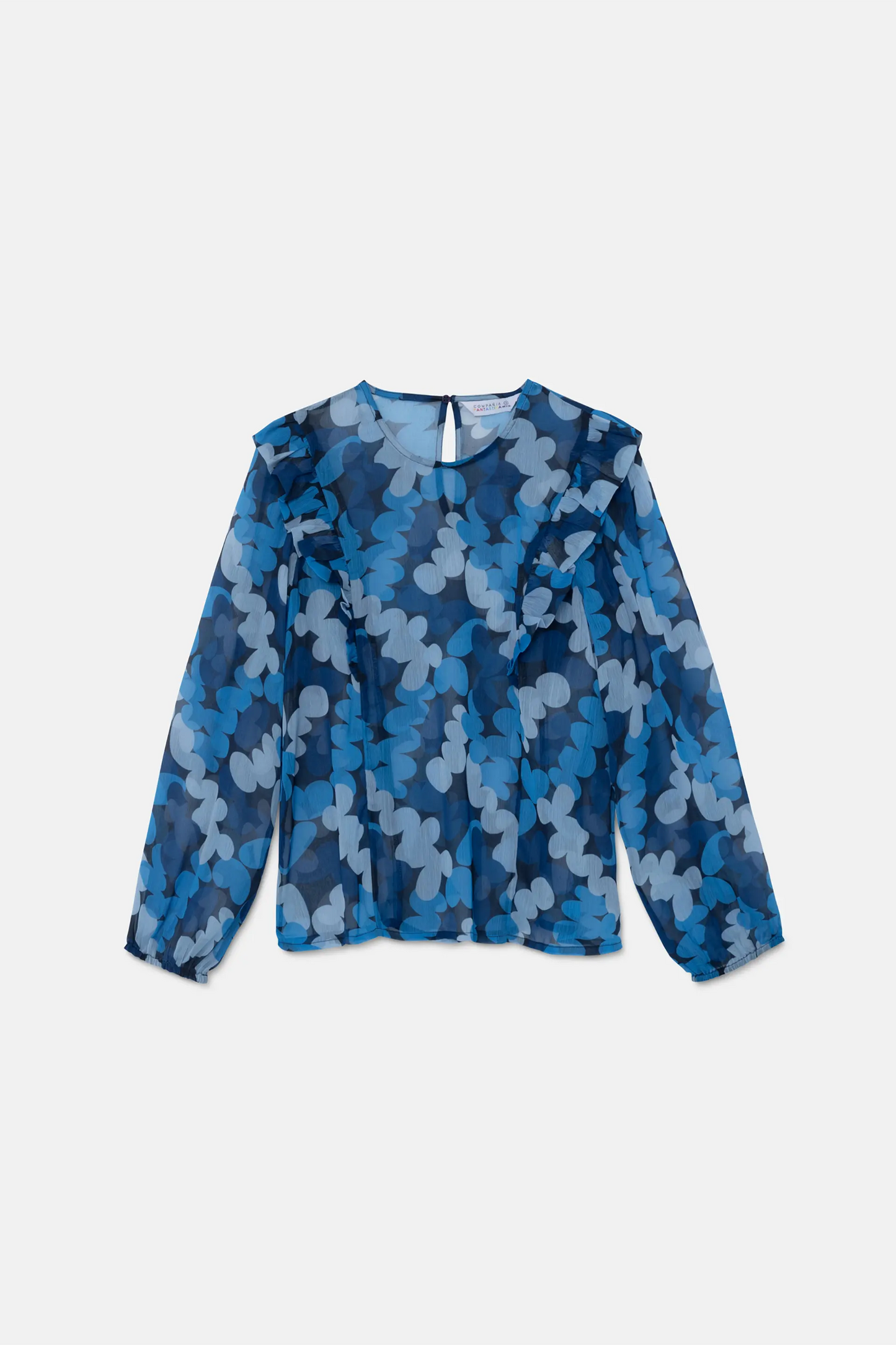 Blusa de manga larga con estampado abstracto azul
