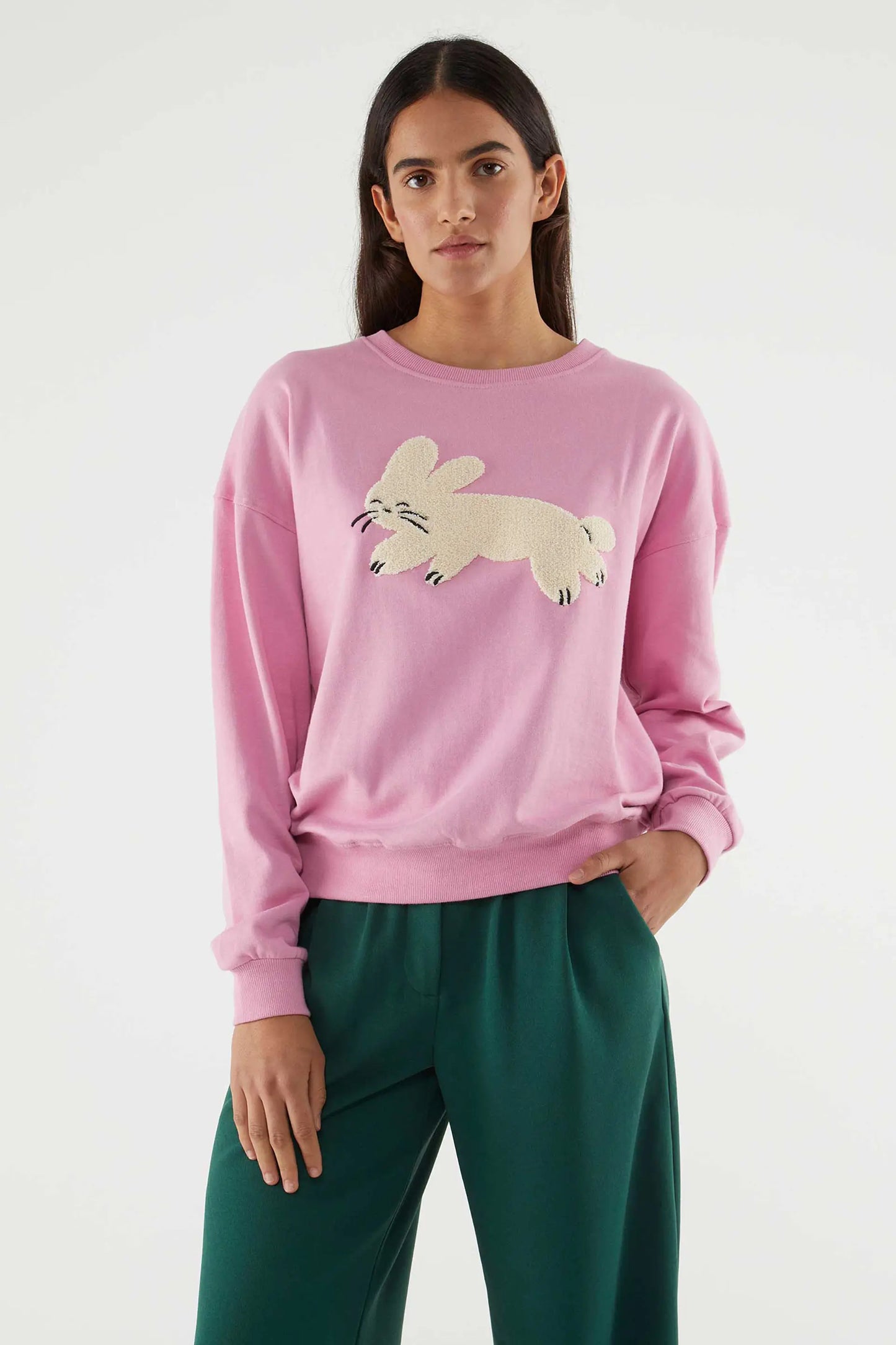 Cotton sweatshirt with rabbit graphic