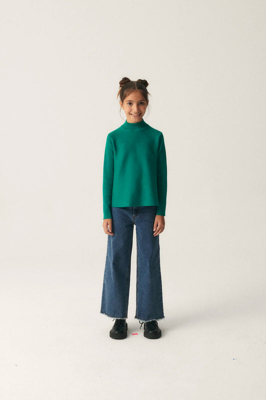 Girl's green flared knit sweater