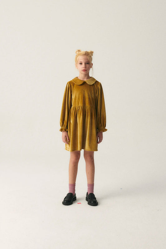 Short girl's dress in yellow velvet