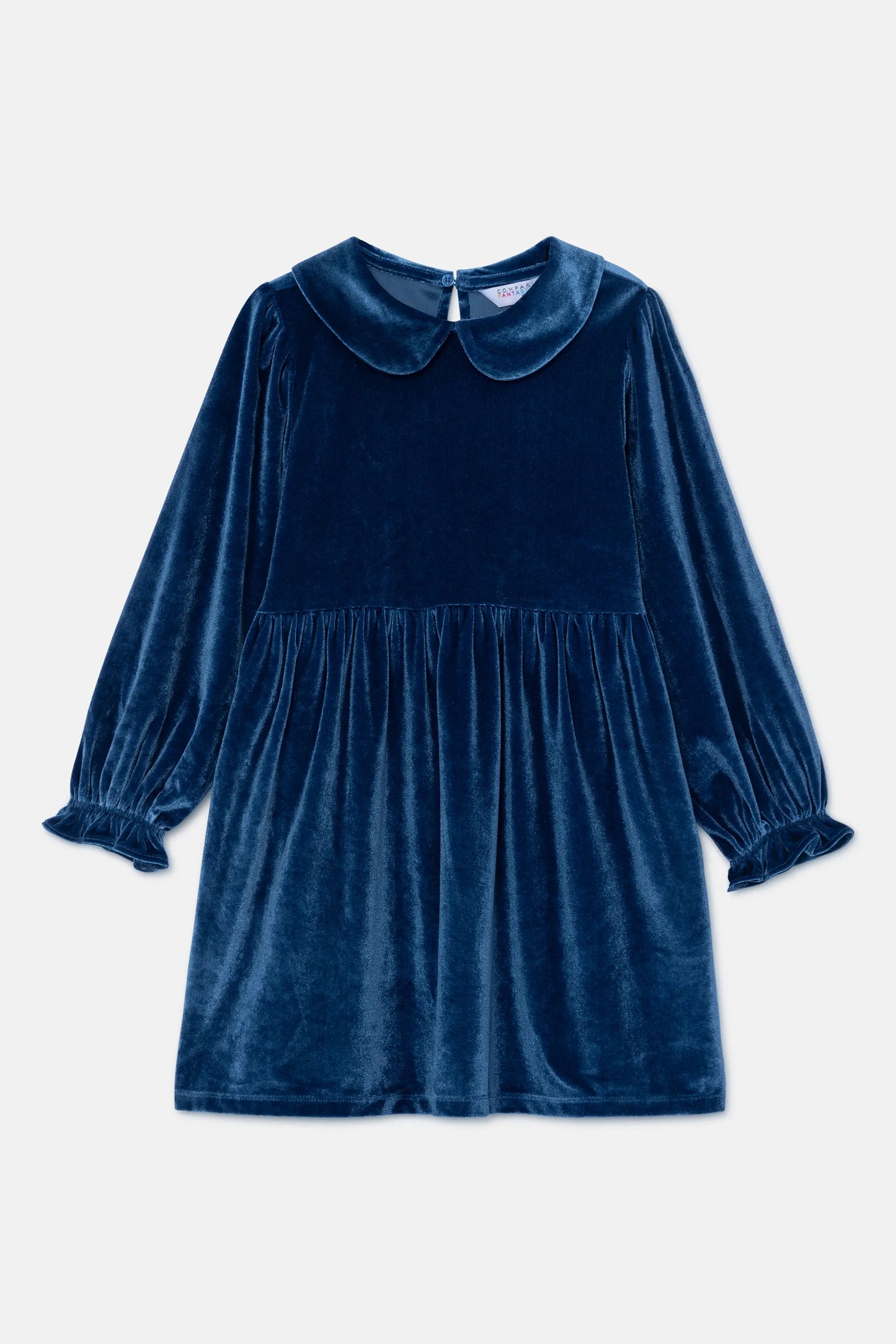 Vestido corto de niña en terciopelo azul