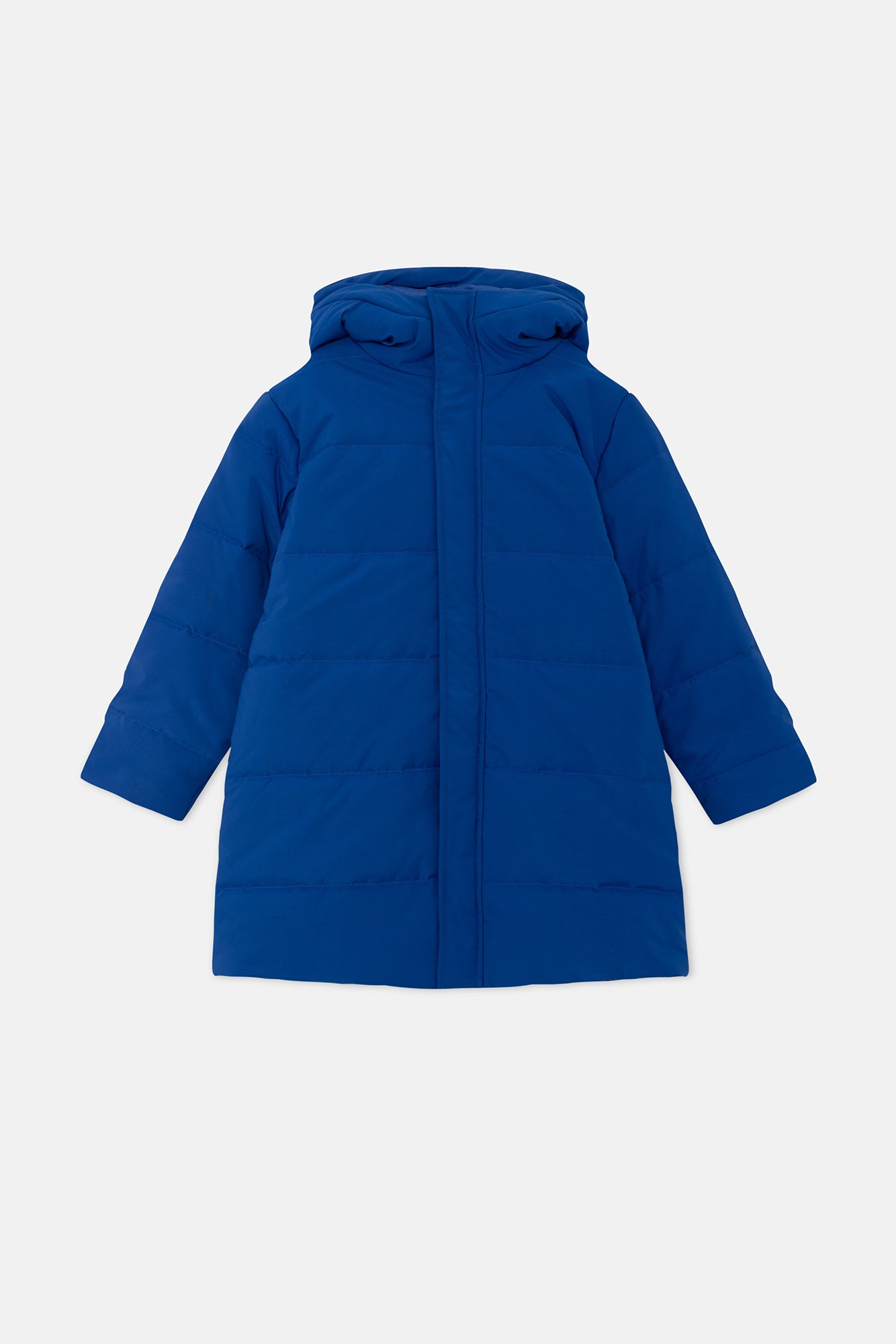Abrigo unisex plumífero midi con capucha azul