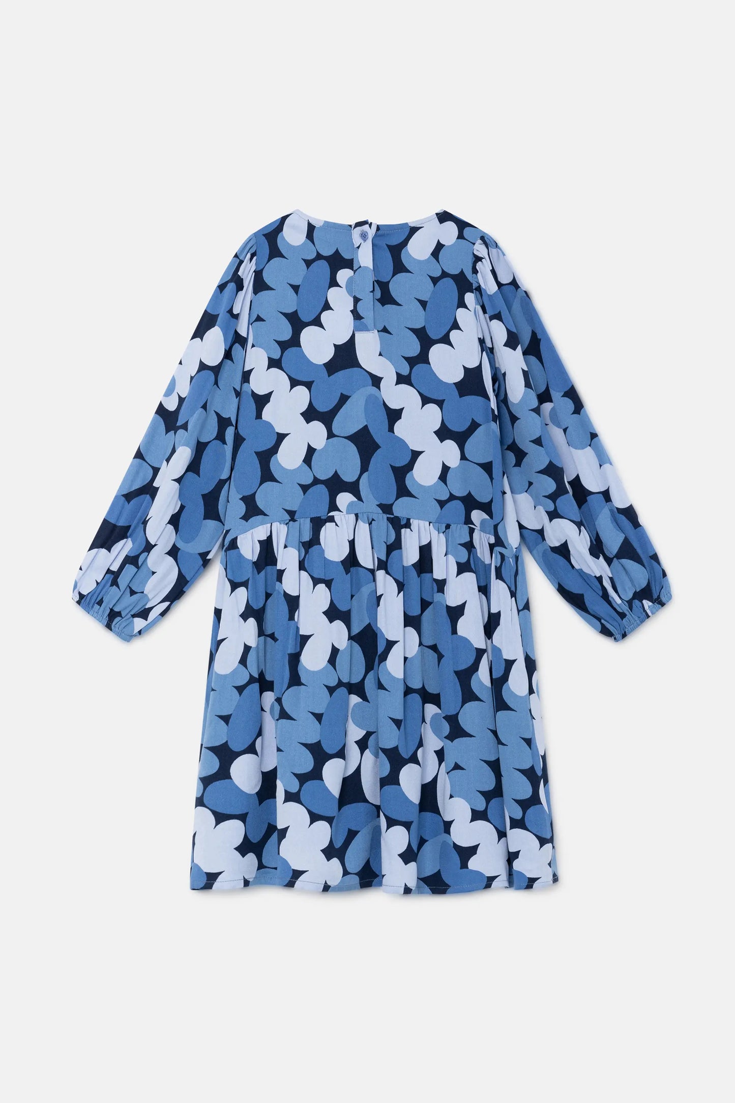 Vestido corto camisero de niña con estampado abstracto azul