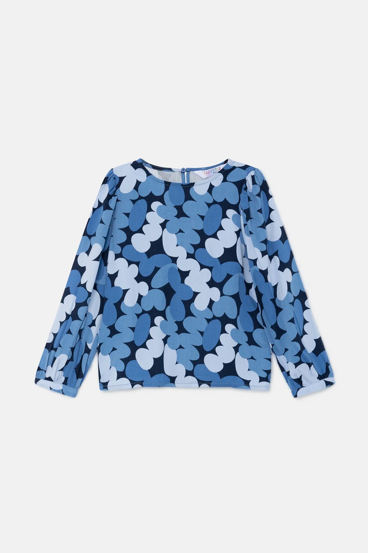 Top da bambina a maniche lunghe con stampa astratta blu