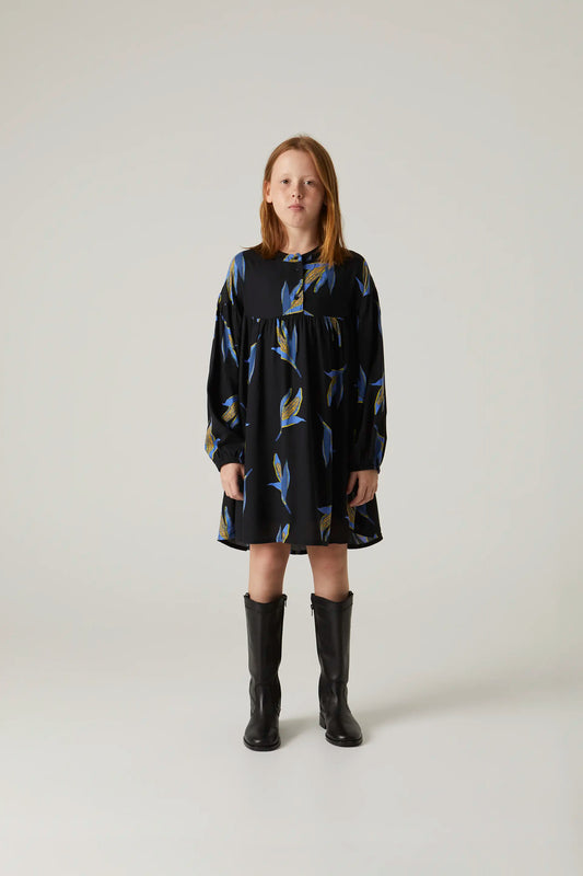Vestido corto de niña en viscosa LENZING™ ECOVERO™ con estampado de mazorcas