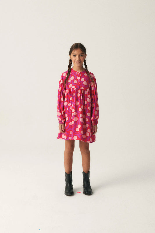Girl's short shirt dress with pink fantasy print