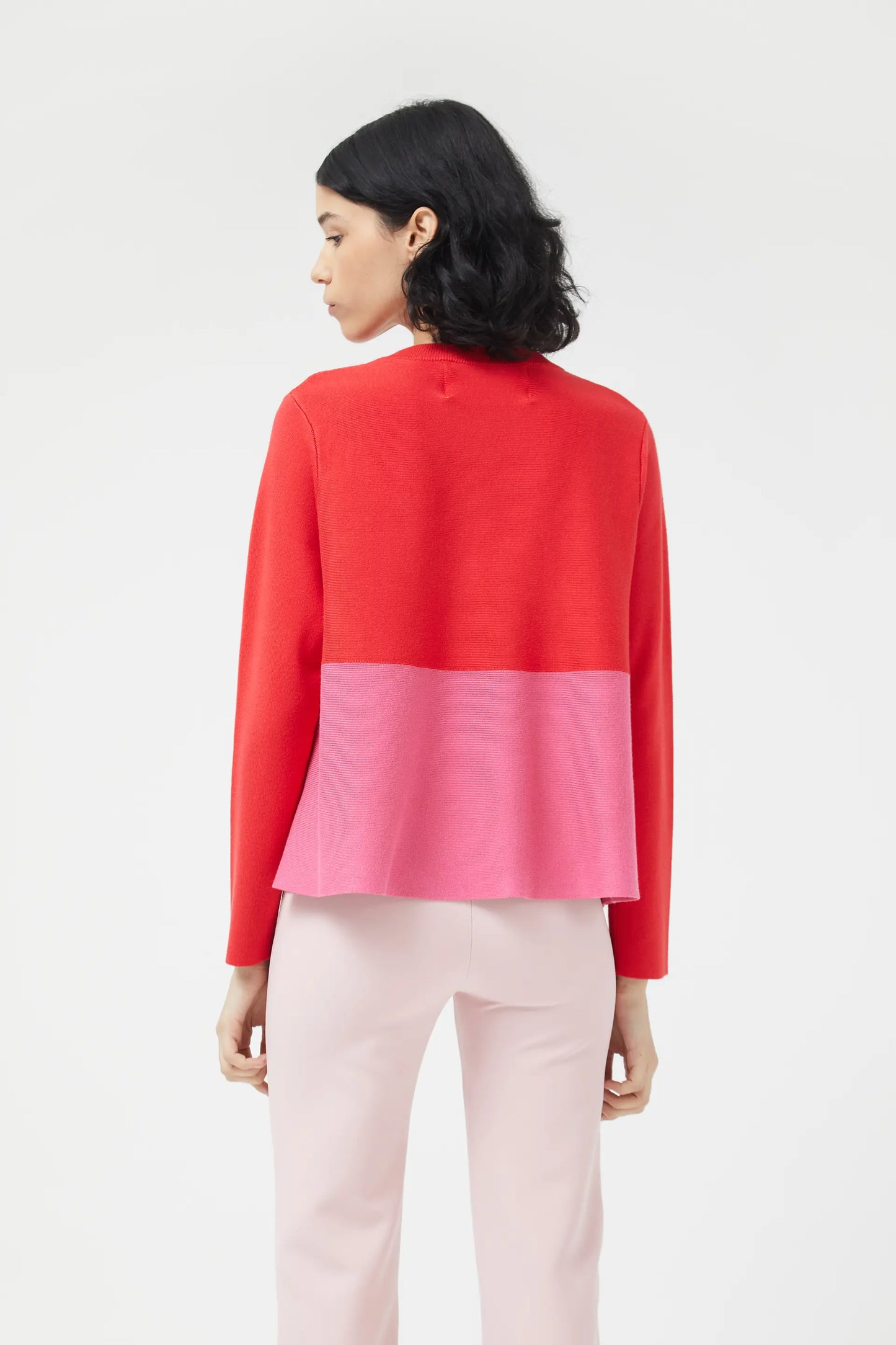 Maglione svasato in maglia color block rosso