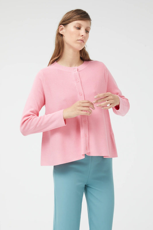 Pink flared knit cardigan