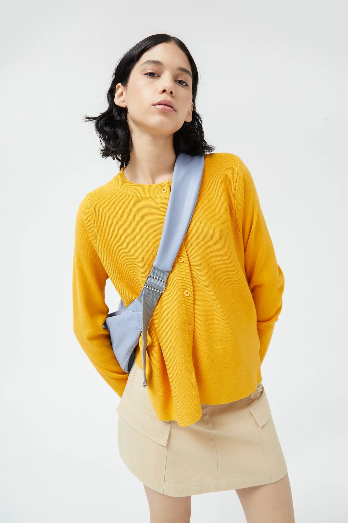 Yellow flared knit cardigan